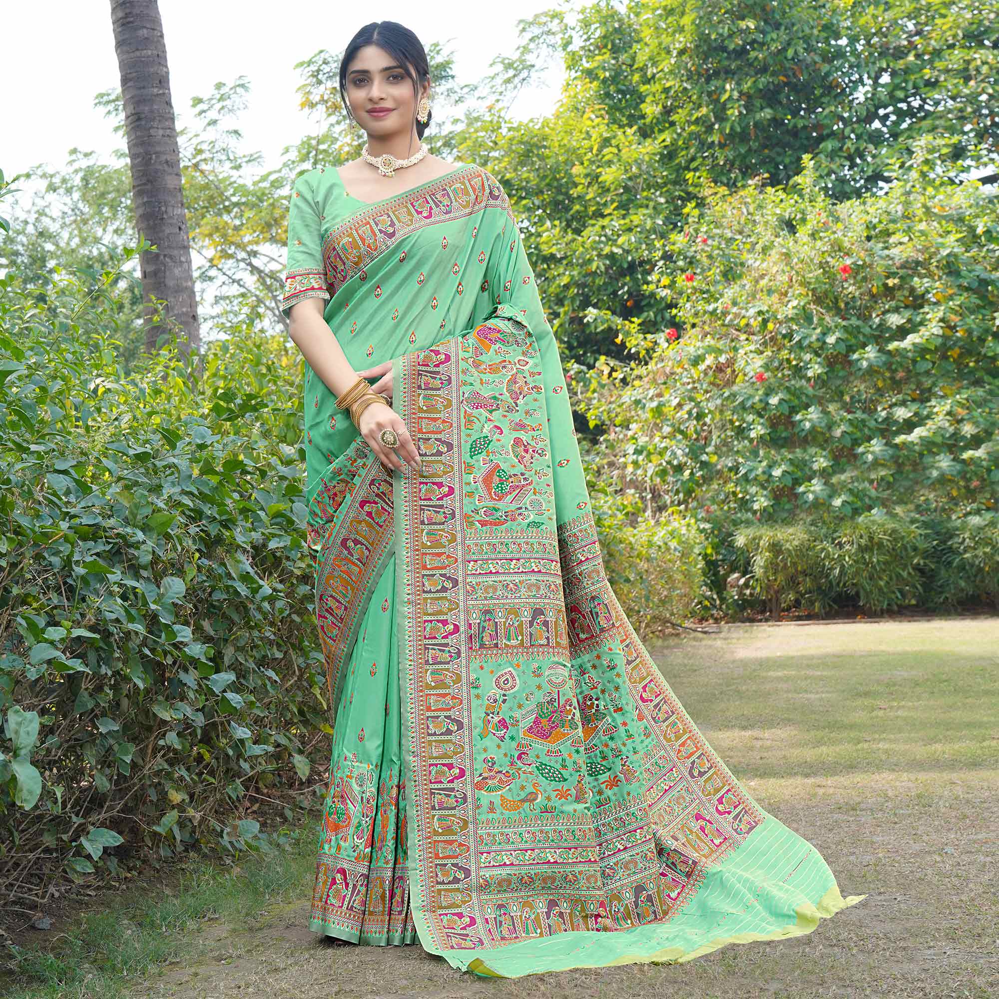 Sea Green Woven Pure Silk Saree