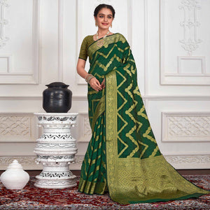 Green Floral Woven Organza Saree