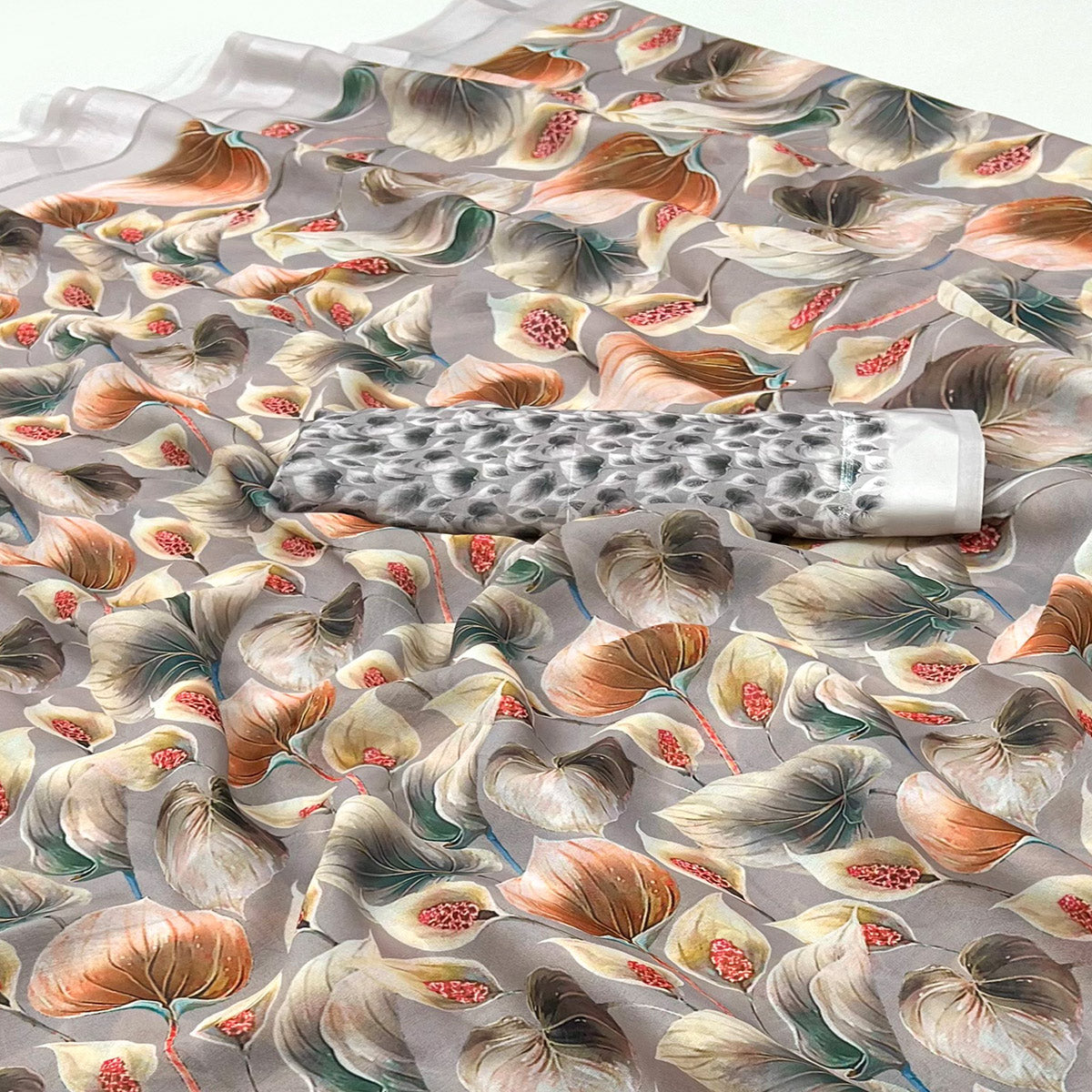 Grey Digital Printed Georgette Saree