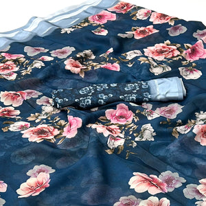 Blue Digital Printed Georgette Saree