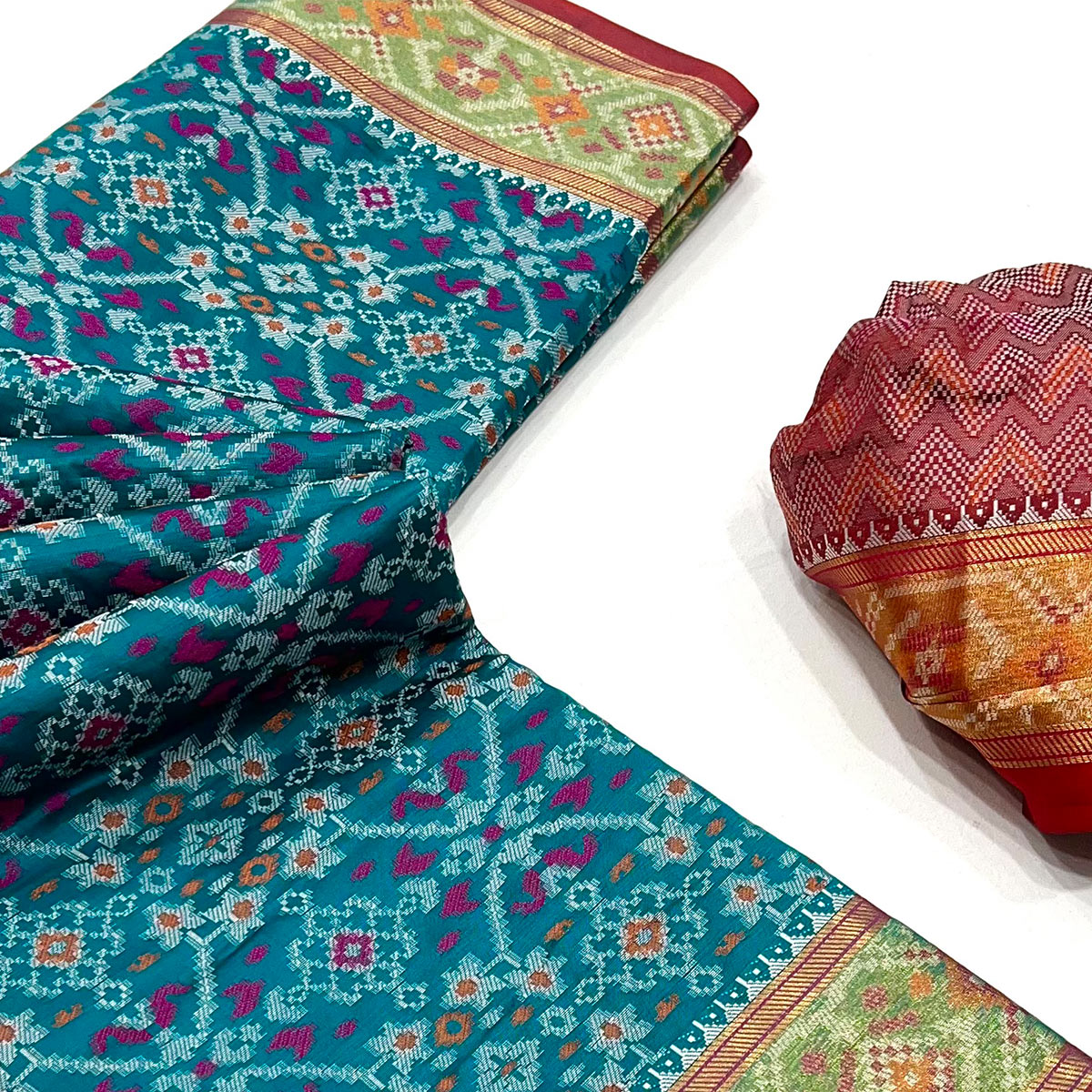 Teal Woven Cotton Silk Patola Saree