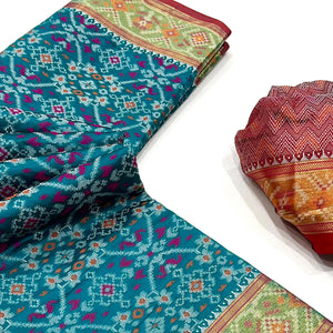 Teal Woven Cotton Silk Patola Saree