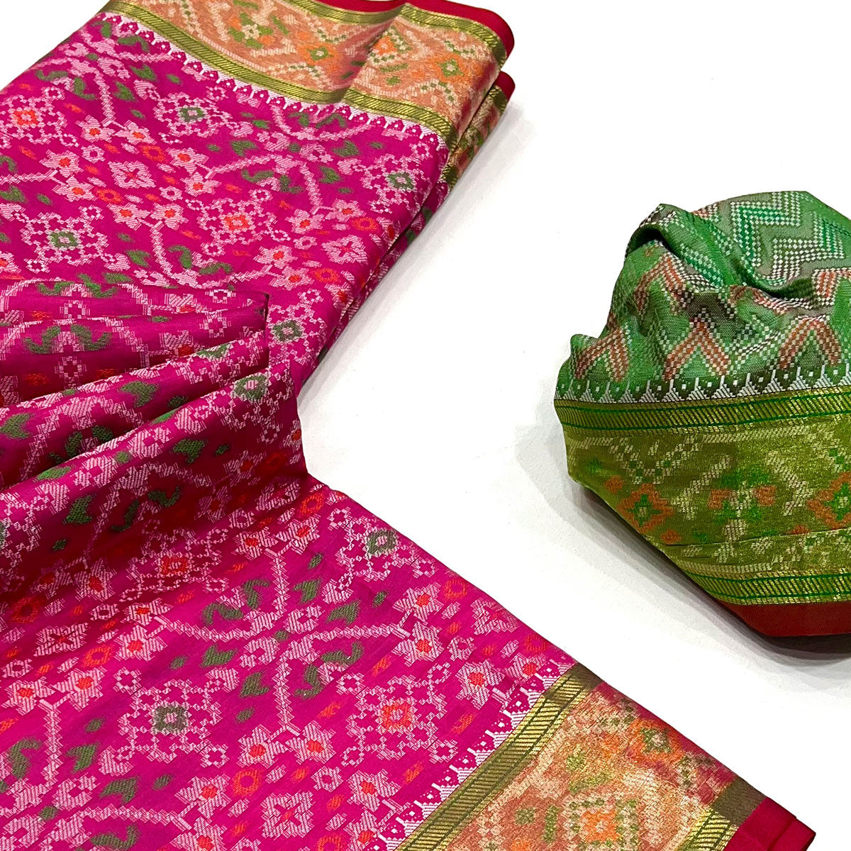 Rani Pink Woven Cotton Silk Patola Saree