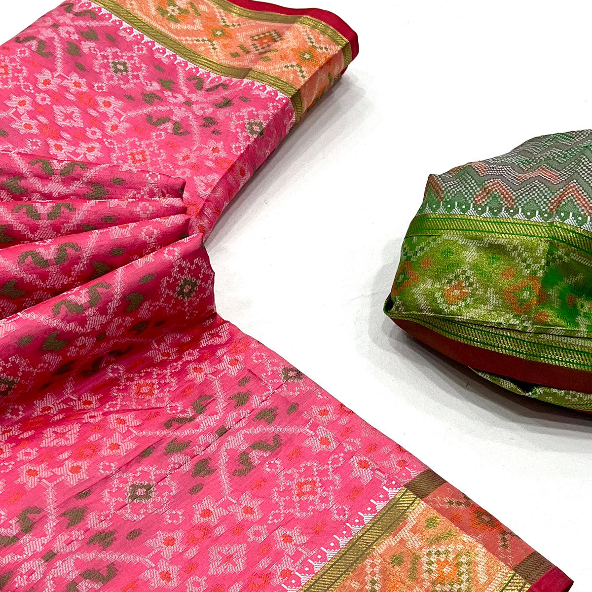 Pink Woven Cotton Silk Patola Saree