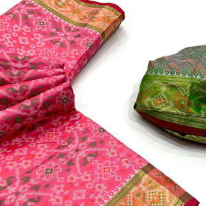 Pink Woven Cotton Silk Patola Saree