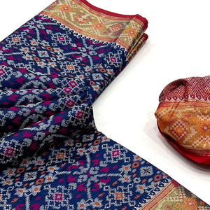 Navy Blue Woven Cotton Silk Patola Saree