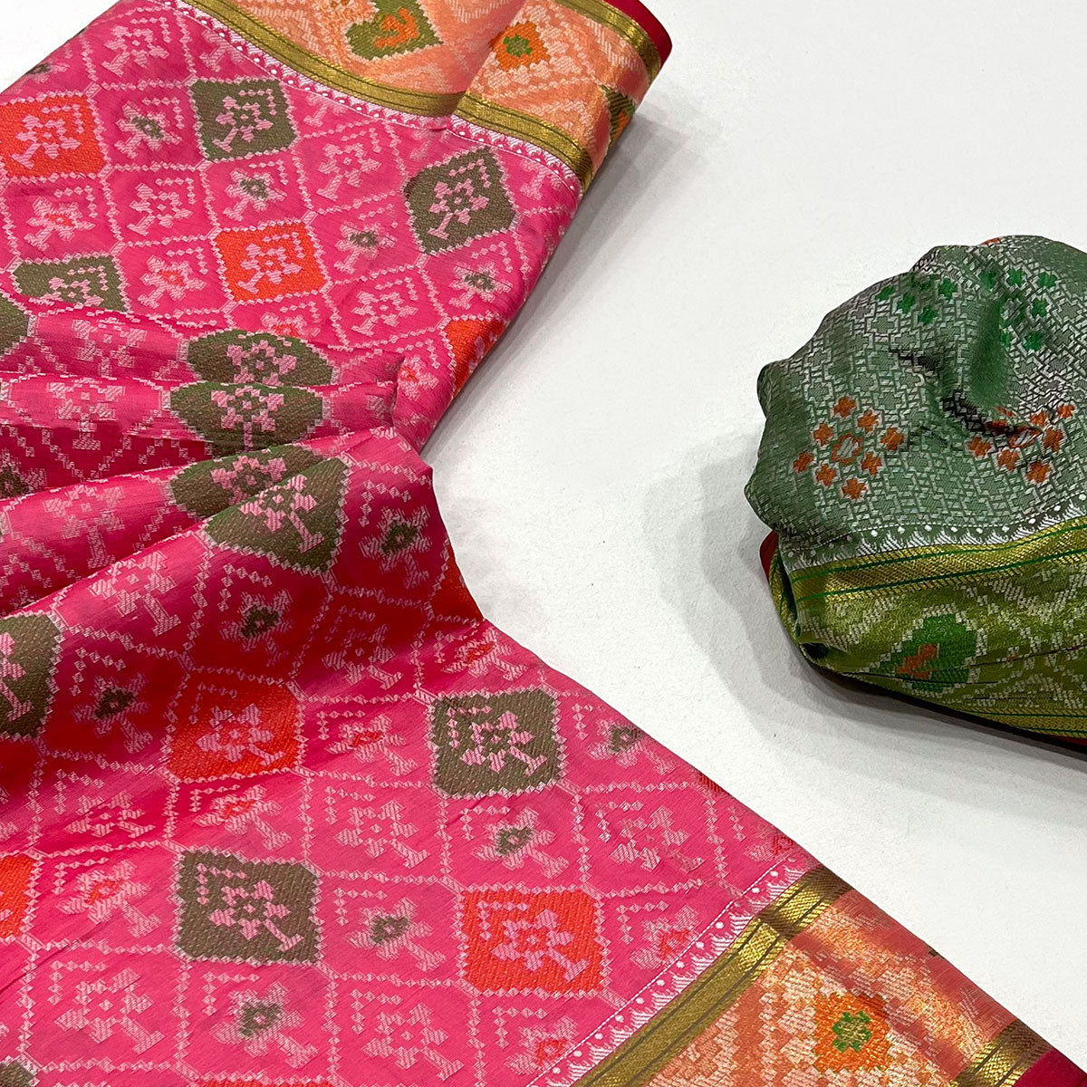 Pink Woven Cotton Silk Patola Saree