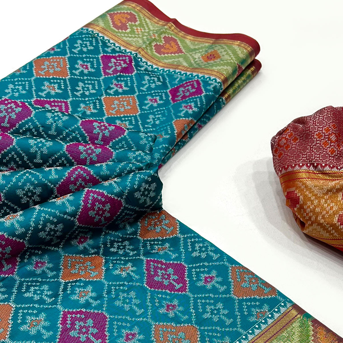 Rama Blue Woven Cotton Silk Patola Saree