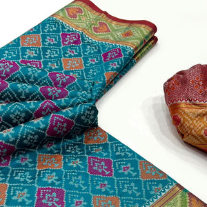 Rama Blue Woven Cotton Silk Patola Saree