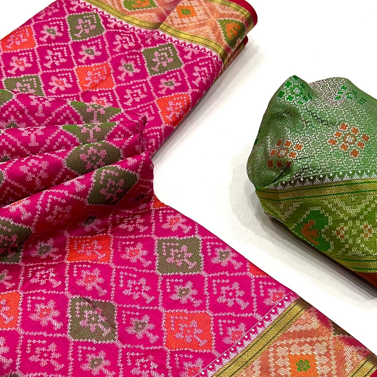 Rani Pink Woven Cotton Silk Patola Saree