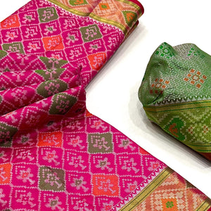 Rani Pink Woven Cotton Silk Patola Saree