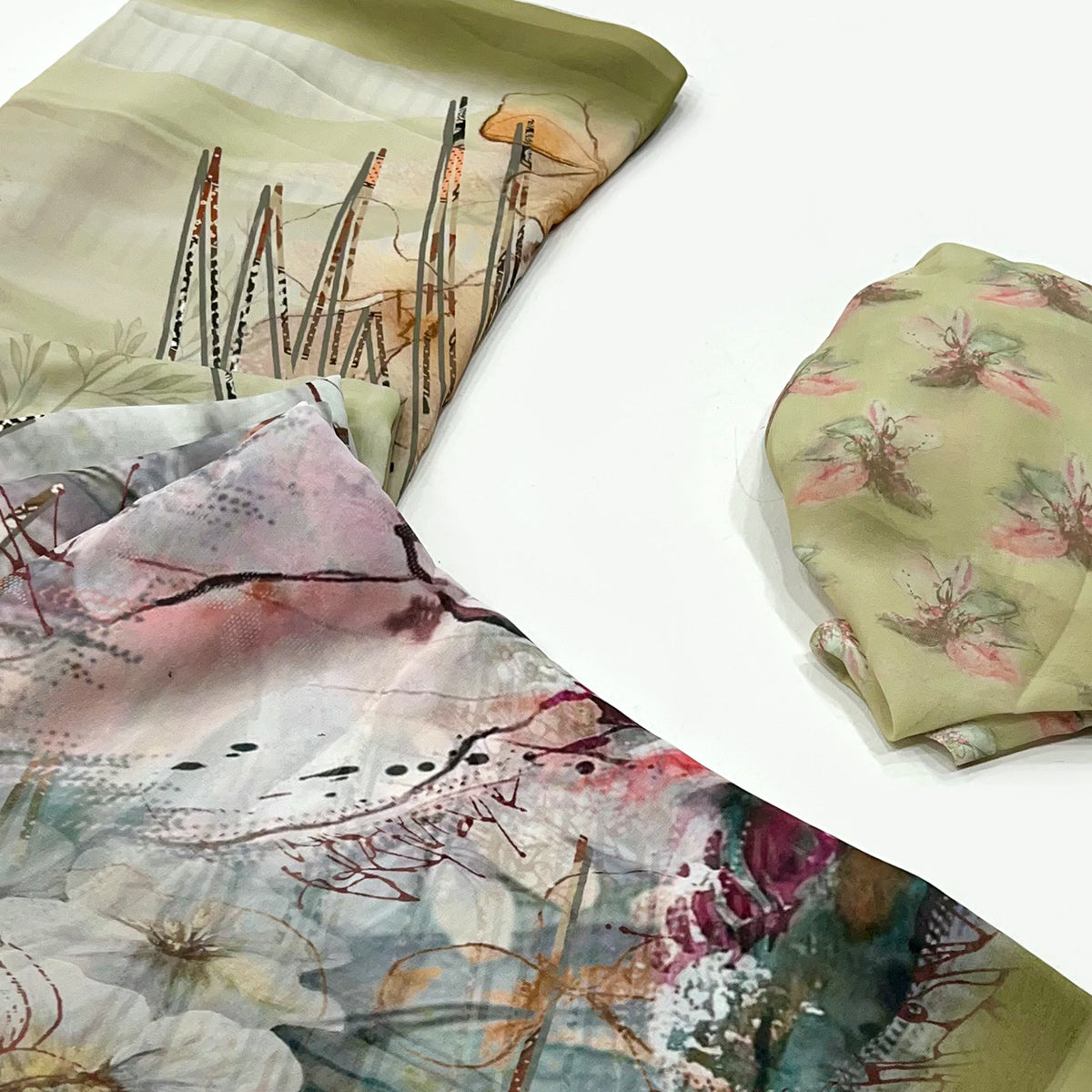 Olive Green Floral Digital Printed Georgette Saree