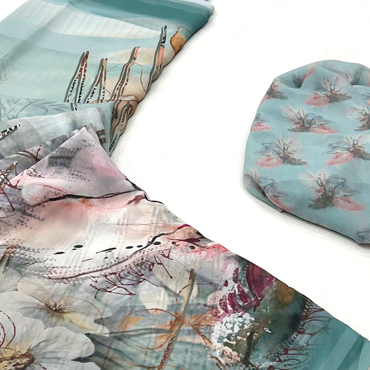 Blue Floral Digital Printed Georgette Saree