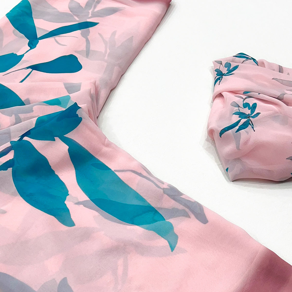 Pink Floral Digital Printed Georgette Saree