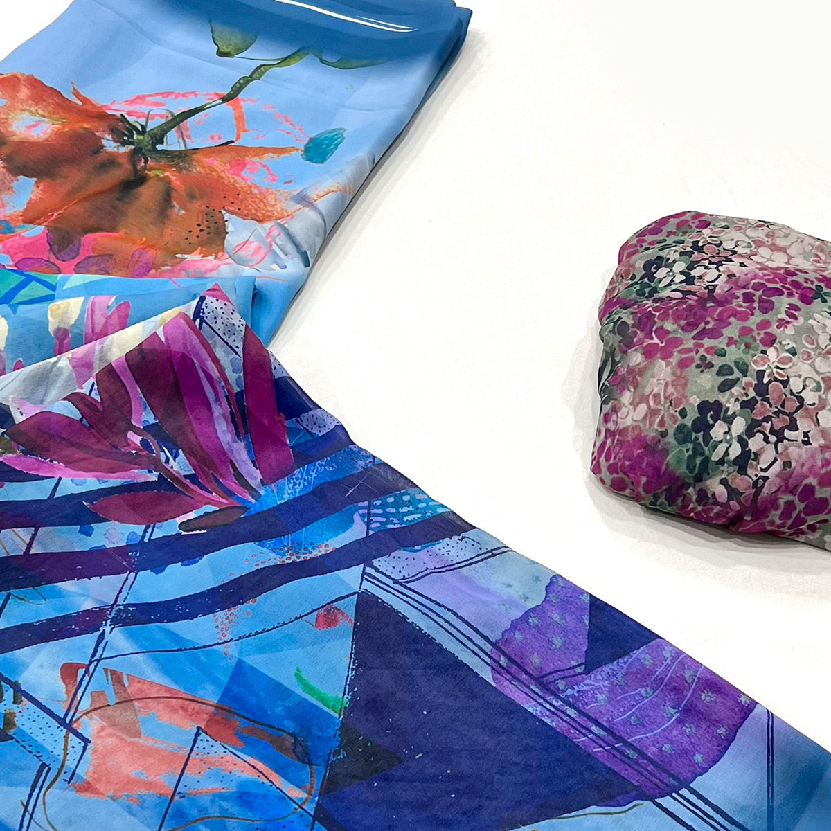 Blue Floral Digital Printed Georgette Saree