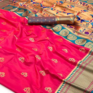 Pink Floral Woven Pure Silk Saree