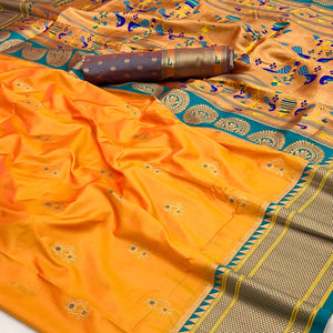 Mustard Floral Woven Pure Silk Saree