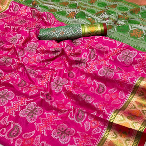 Rani Pink Woven Art Silk Patola Saree