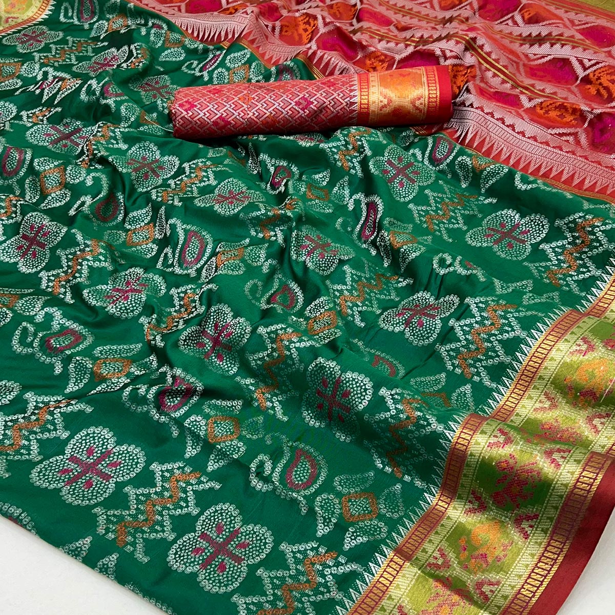 Green Woven Art Silk Patola Saree