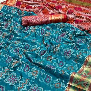 Rama Blue Woven Art Silk Patola Saree