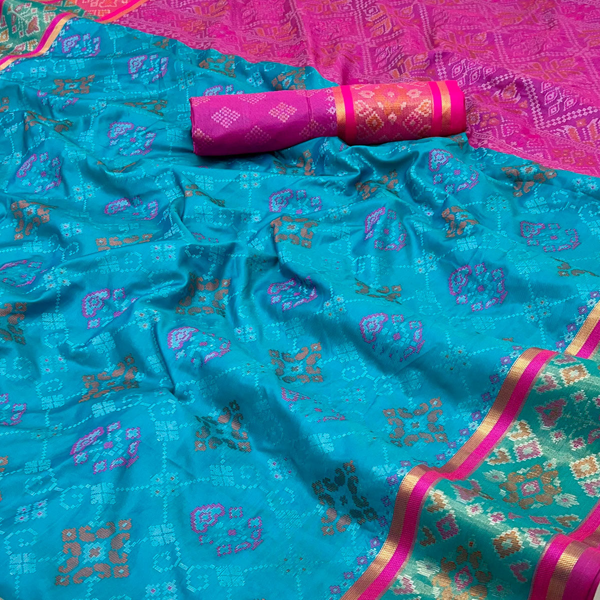 Blue Woven Art Silk Patola Saree