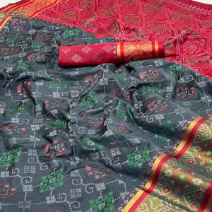 Grey Woven Art Silk Patola Saree