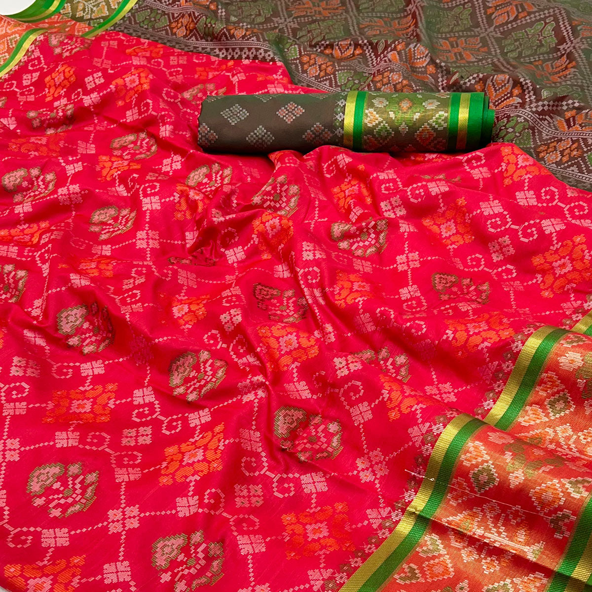 Red Woven Art Silk Patola Saree