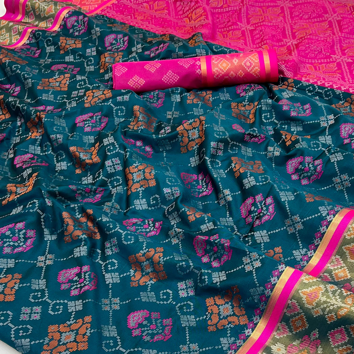 Morpich Blue Woven Art Silk Patola Saree