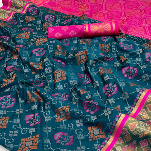 Morpich Blue Woven Art Silk Patola Saree