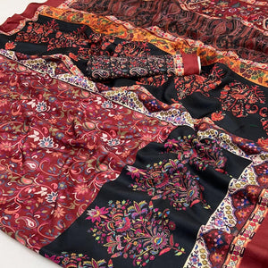 Maroon Floral Digital Printed Pashmina Saree