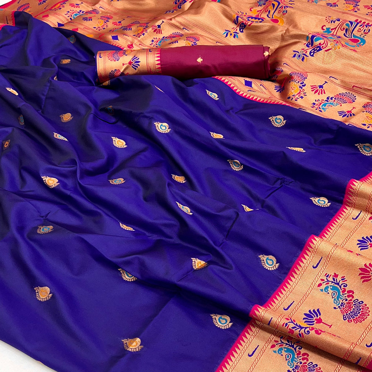 Blue Floral Woven Pure Silk Paithani Saree