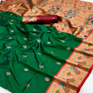 Green Floral Woven Pure Silk Paithani Saree