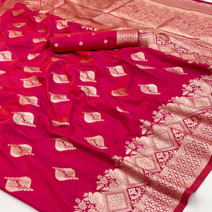 Pink Floral Woven Banarasi Silk Saree