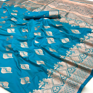 Blue Floral Woven Banarasi Silk Saree
