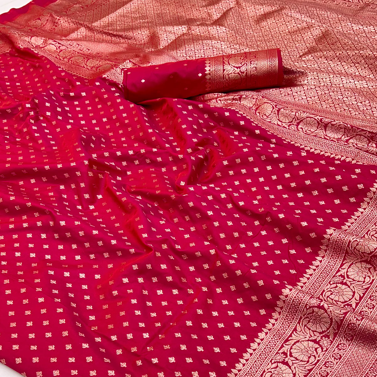 Pink Floral Woven Banarasi Silk Saree