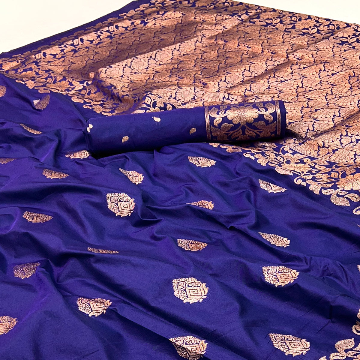 Royal Indigo Blue Art Silk Saree With Intricate Zari Weave & Majestic Banarasi Pallu