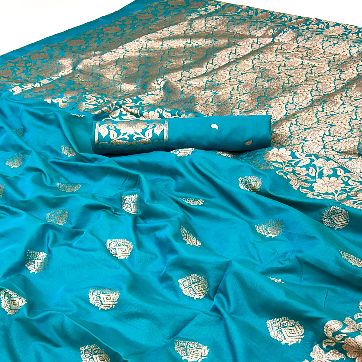 Blue Art Silk Saree With Intricate Zari Weave & Majestic Banarasi Pallu
