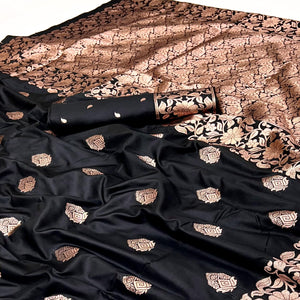 Black Art Silk Saree With Intricate Zari Weave & Majestic Banarasi Pallu