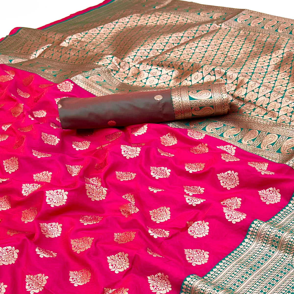 Majestic Zari Woven Pink Art Silk Saree Accented With A Heritage Banarasi Pallu