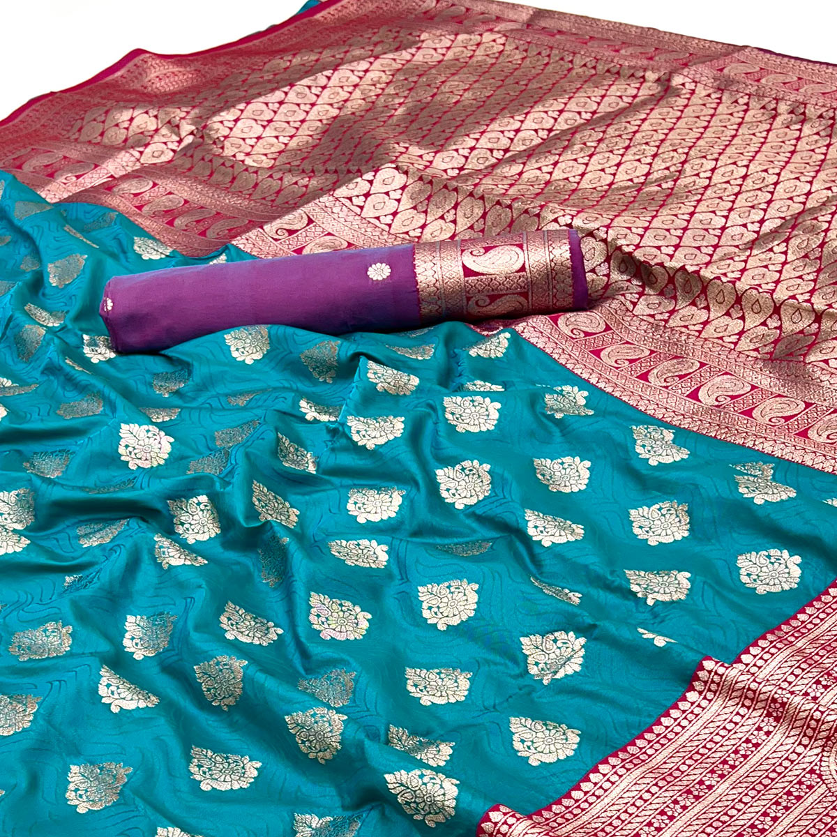 Graceful Emerald Zari Woven Rama Blue Art Silk Saree Accented With A Heritage Banarasi Pallu