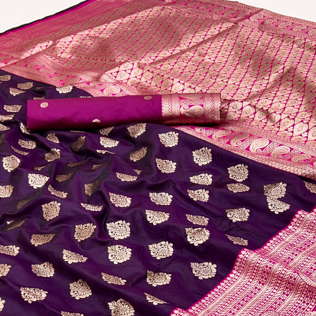 Refreshing Zari Woven Dark Wine Art Silk Saree Accented With A Heritage Banarasi Pallu