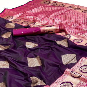 Dark Wine Zari Woven Art Silk Saree With Opulent Banarasi Pallu Work