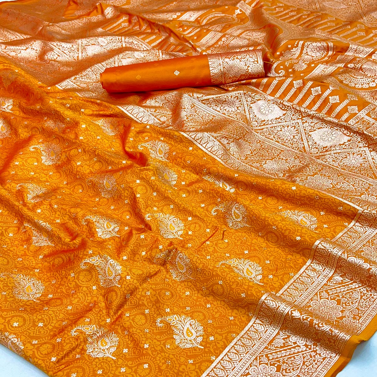 Mustard Zari Woven Saree in Soft Art Silk with Heritage Paisley Designs