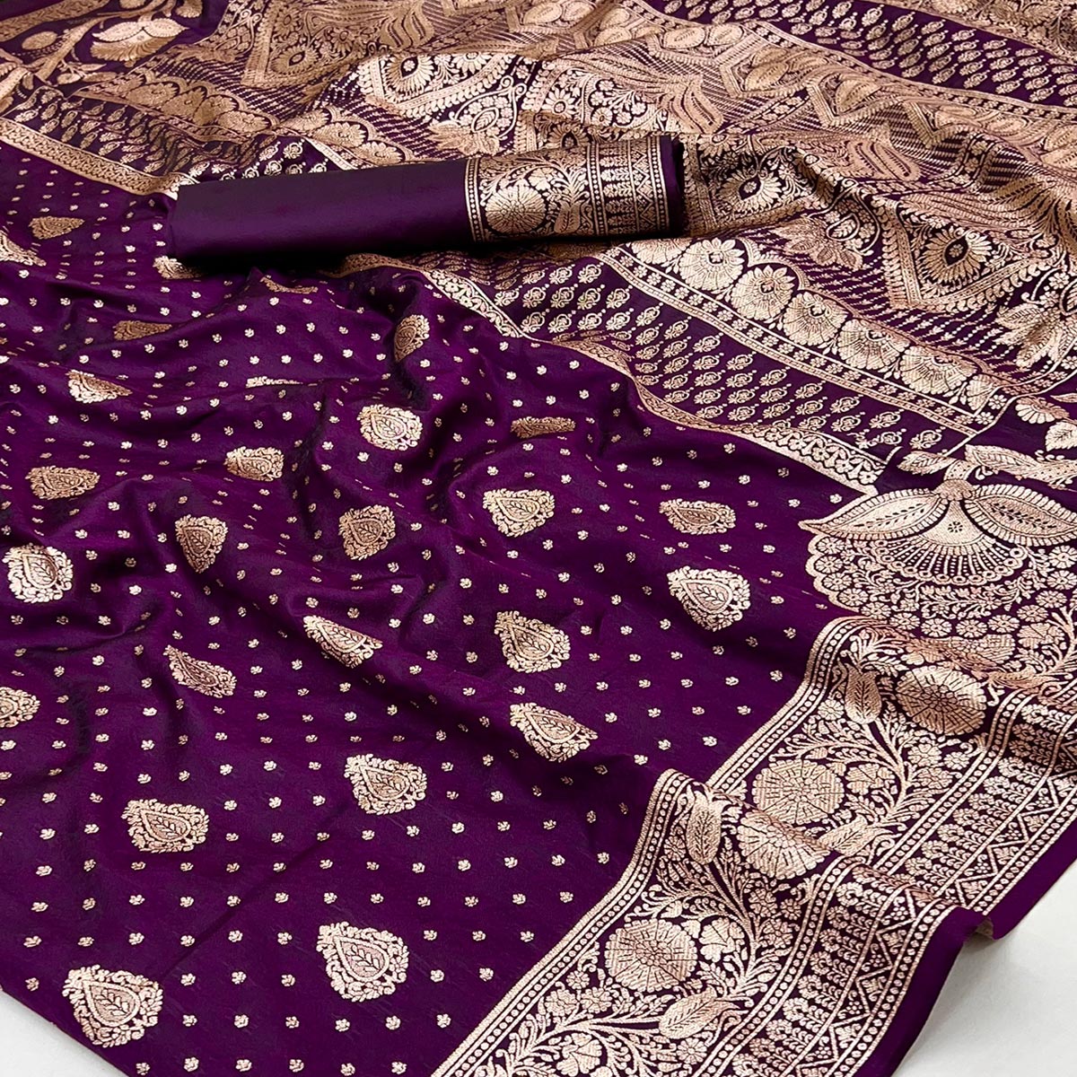Royal Purple Art Silk Saree with Graceful Zari Floral Designs for Wedding and Festive Wear