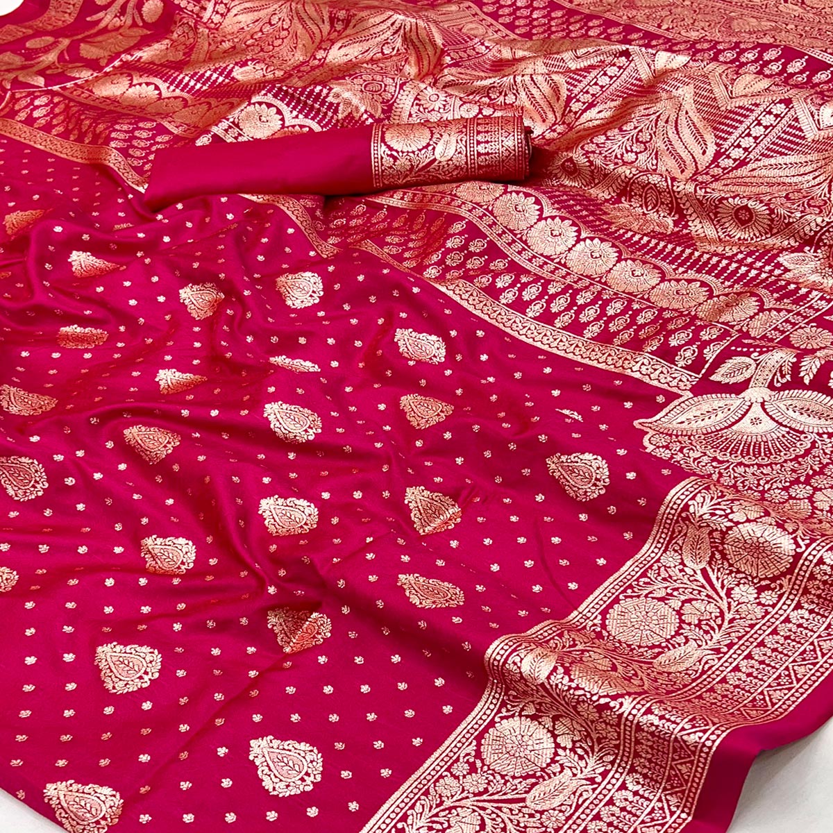 Pink Art Silk Saree with Graceful Zari Floral Designs for Wedding and Festive Wear