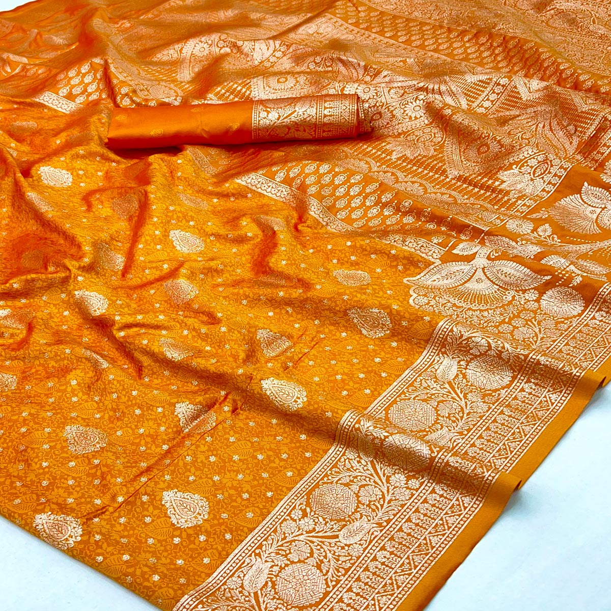 Mustard Art Silk Saree with Graceful Zari Floral Designs for Wedding and Festive Wear