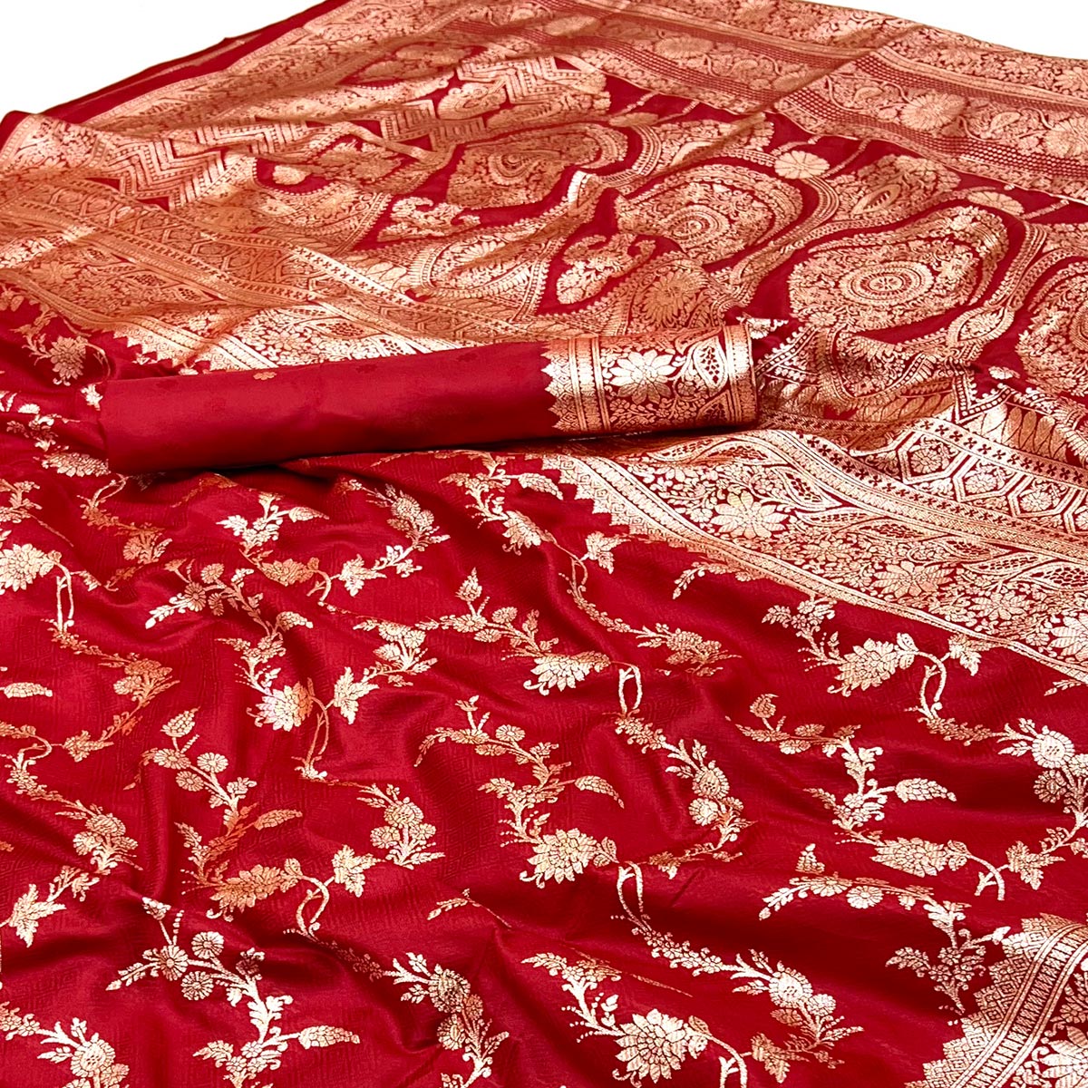 Red Saree in Art Silk Featuring Traditional Zari Woven Floral Motifs for Special Occasions