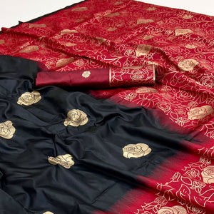 Black Art Silk Saree Embellished With Delicate Floral Zari Weaving Craftsmanship