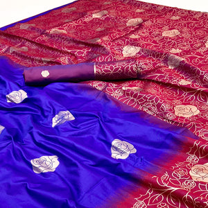 12Blue Art Silk Saree Embellished With Delicate Floral Zari Weaving Craftsmanship