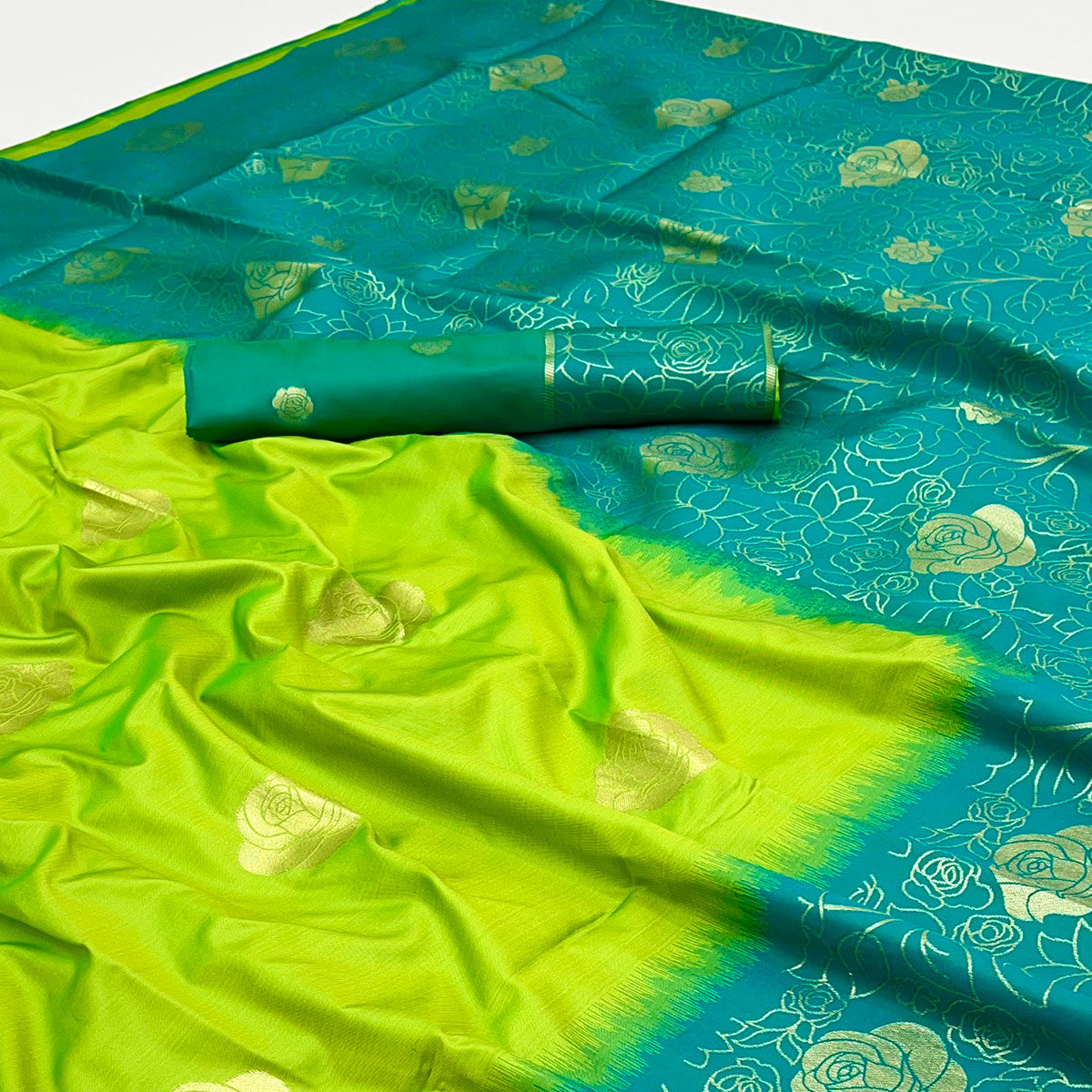 Green Art Silk Saree Embellished With Delicate Floral Zari Weaving Craftsmanship